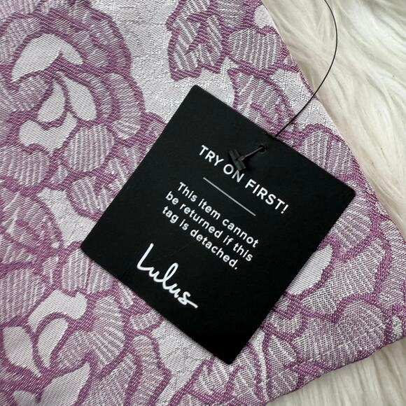 Lulus Cap Sleeve Floral Violet Brocade Mini Cocktail Dress Size M NWT - Picture 9 of 12